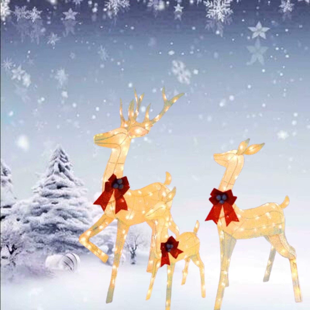 Beautifully Illuminated Outdoor Reindeer Family Set with Festive Holiday Lights Height 60"x 48" x 32"